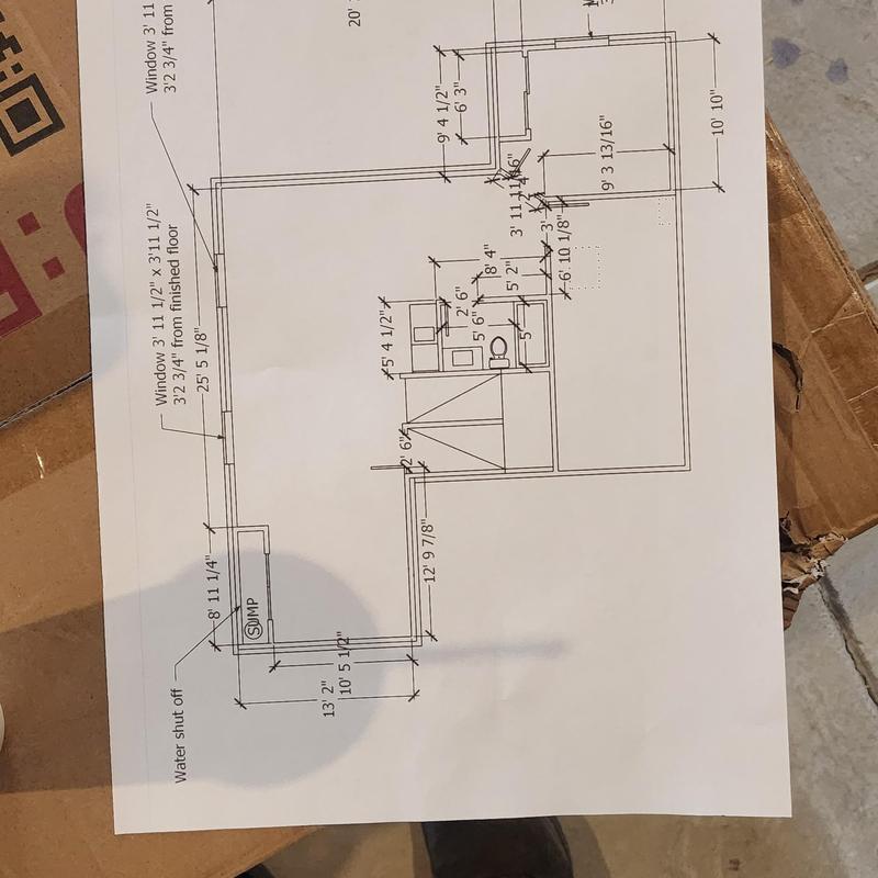 Basement floor plan with window and sump details Basement floor plan with window and sump details