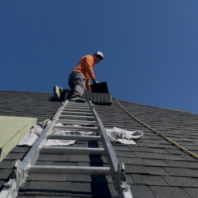 Malarkey ridge shingles replacement on steep roof Malarkey ridge shingles replacement on steep roof