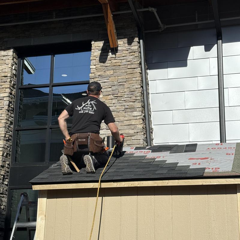 IKO Cambridge shingle installation on shed roof in Boise IKO Cambridge shingle installation on shed roof in Boise