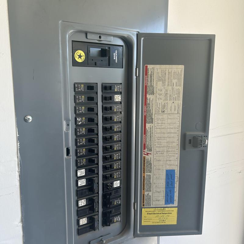 Electrical breaker panel with GFCI receptacle installed Electrical breaker panel with GFCI receptacle installed