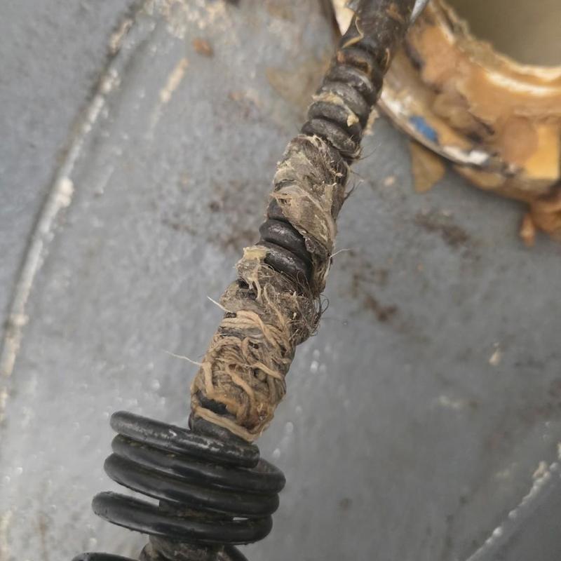 Toilet drain cable with removed tampon blockage