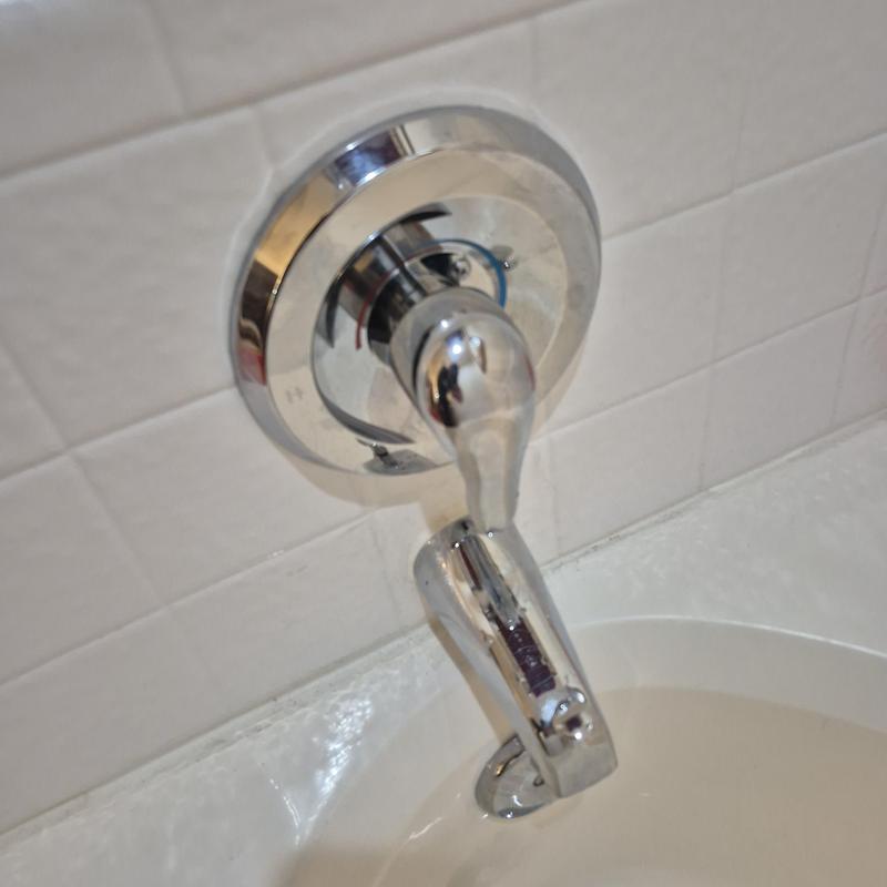 Moen Posi-Temp shower faucet handle in bathroom