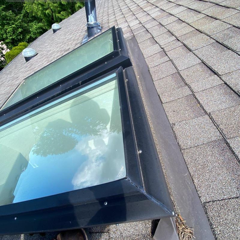 Skylight window and roof shingle inspection detail