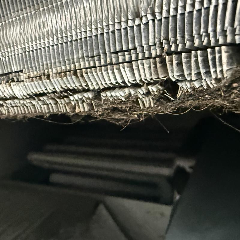 Evaporator coil heavily clogged with dirt and debris Evaporator coil heavily clogged with dirt and debris