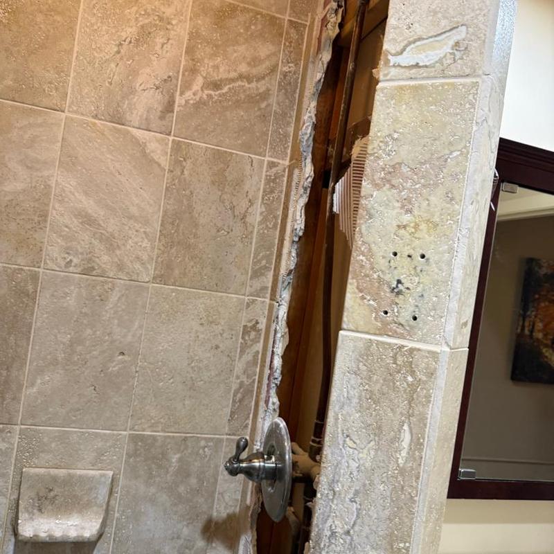 Shower valve installation with exposed plumbing wall