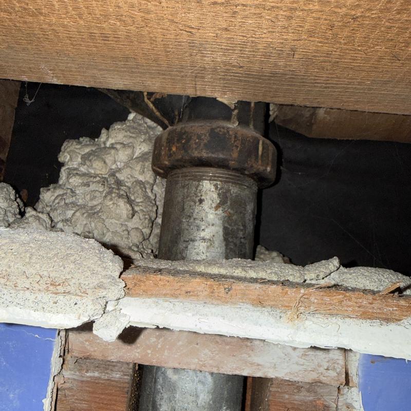 Galvanized vent line access and repair visible Galvanized vent line access and repair visible