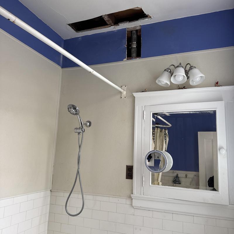 Galvanized vent line with ceiling access opening Galvanized vent line with ceiling access opening