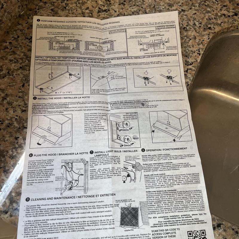 Ventless range hood installation instructions sheet