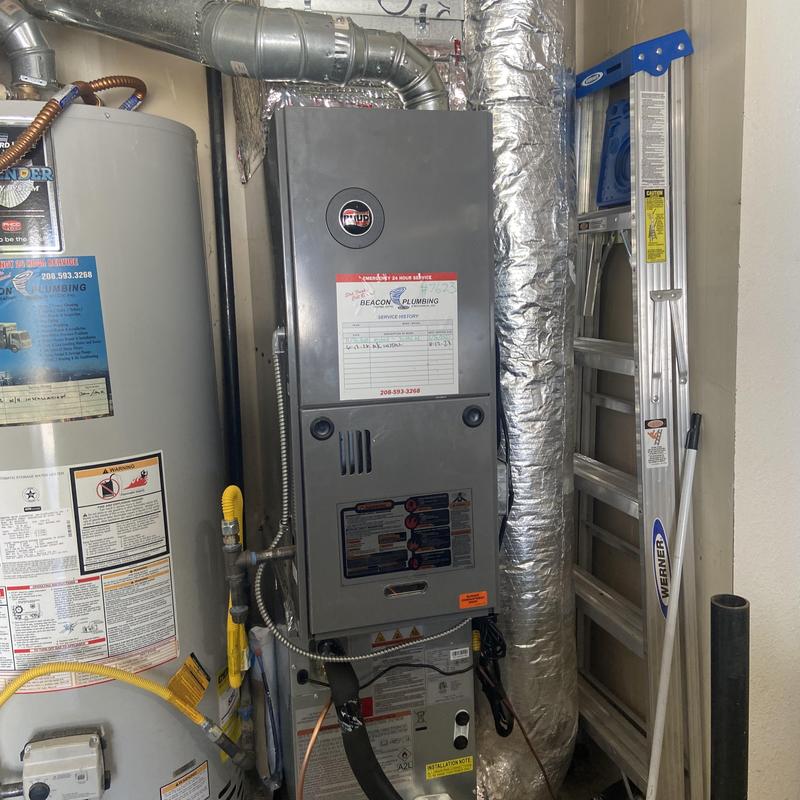 Furnace coil and condenser with ductwork and ladder