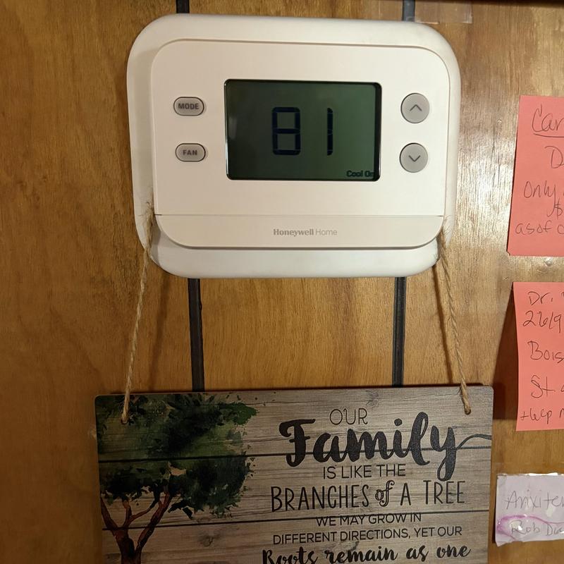 Honeywell thermostat replaced and programmed on wood wall
