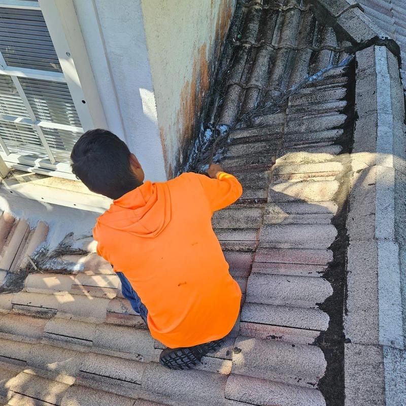 Concrete tile roof with flashing and underlayment damage Concrete tile roof with flashing and underlayment damage