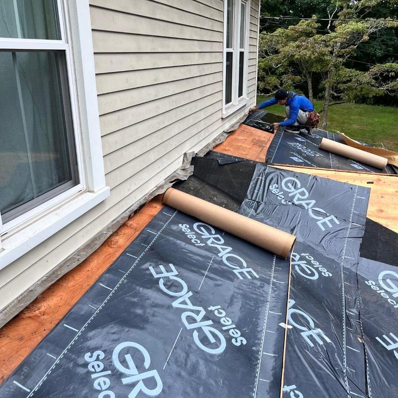 Roof underlayment installation on residential home Roof underlayment installation on residential home