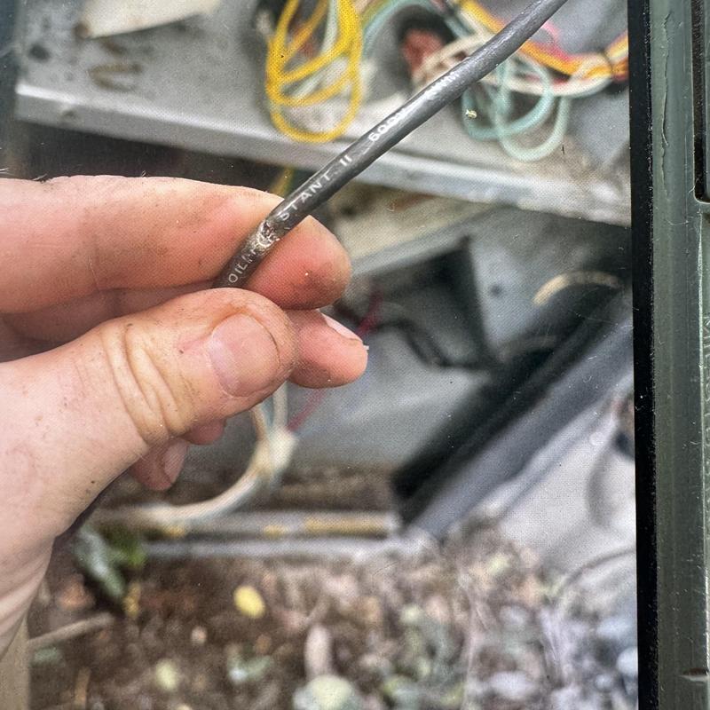 Package unit grounding wire with damaged insulation Package unit grounding wire with damaged insulation