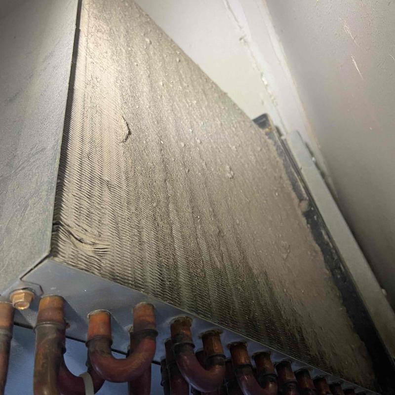 Mini split evaporator coil with heavy dust buildup