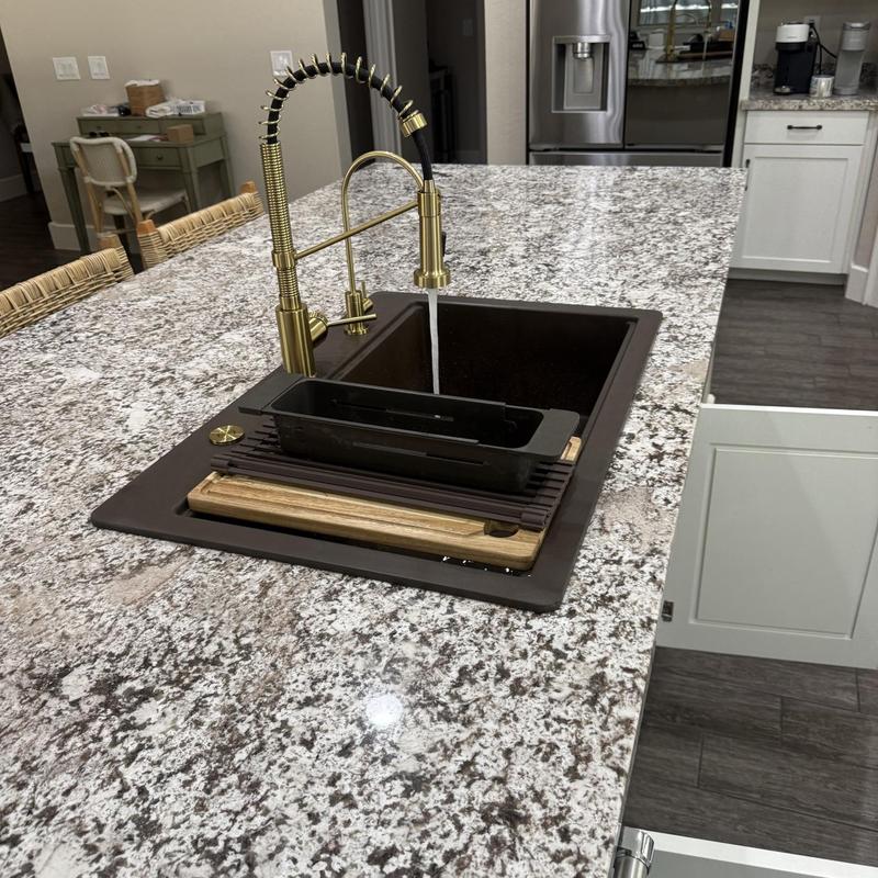Kitchen faucet with pull-down spray and granite sink