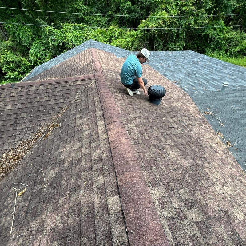 Asphalt shingle roof with turbine vent inspection Asphalt shingle roof with turbine vent inspection
