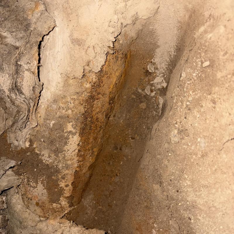 Yard water main leak with soil erosion damage Yard water main leak with soil erosion damage