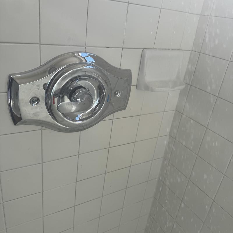 Moen shower valve installed on tiled shower wall