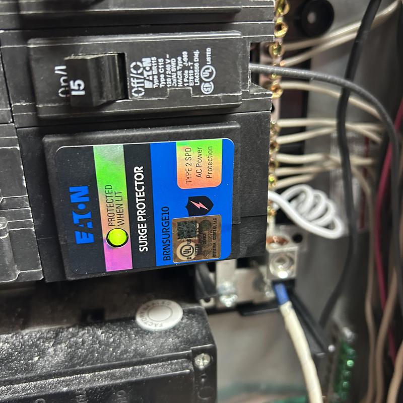 Surge protector and circuit breaker in electrical panel