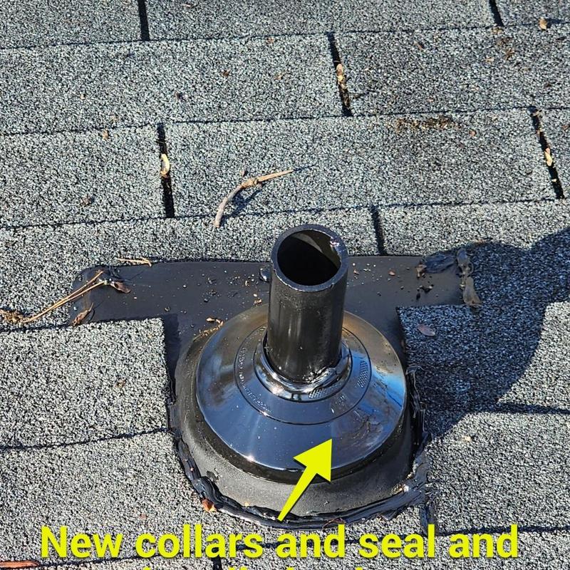 Roof pipe boot with new collar and seal installation