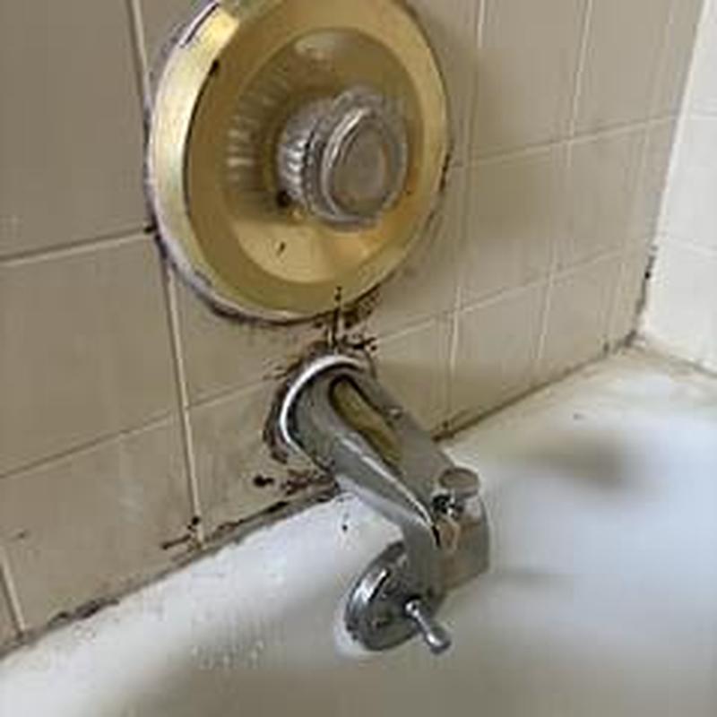 Shower diverter valve with tub spout and tiled wall