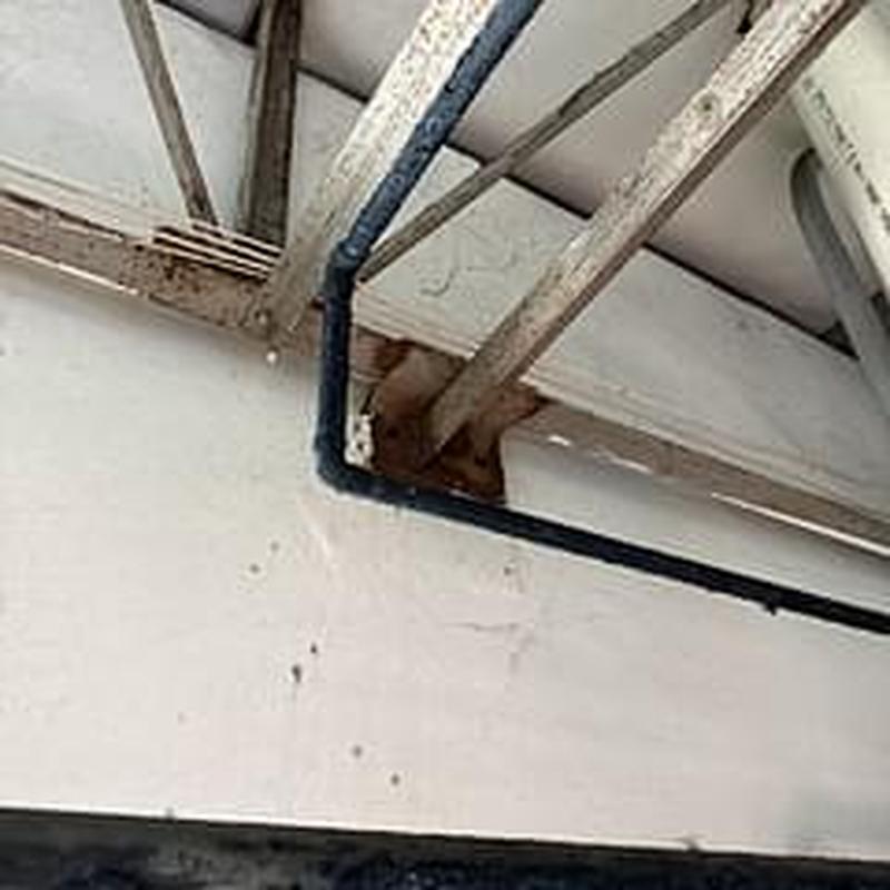 Black insulated pipe installed along ceiling joists