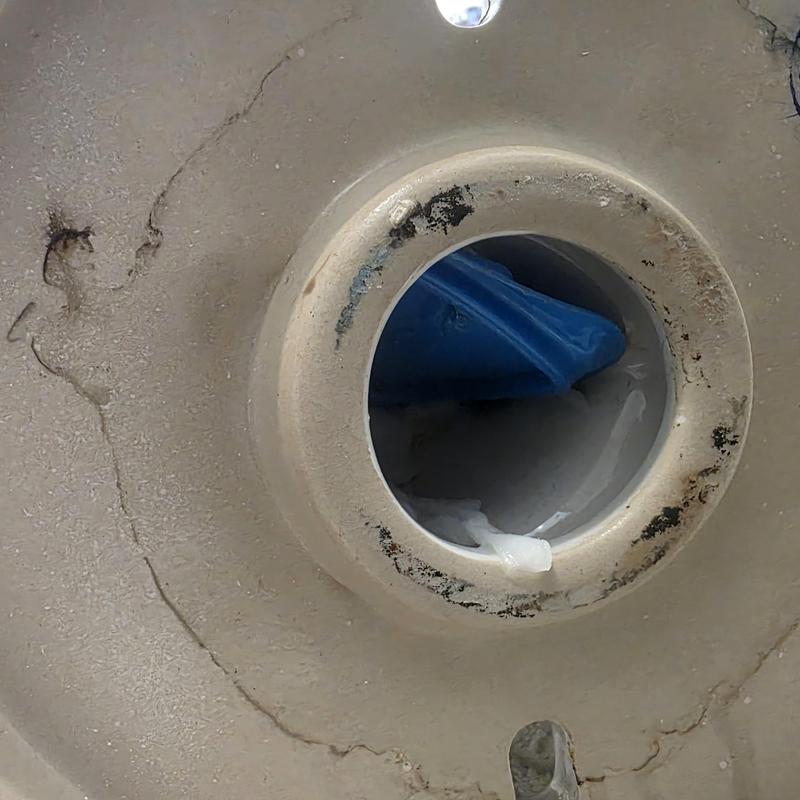 Toilet plastic lid removed from flange opening Toilet plastic lid removed from flange opening