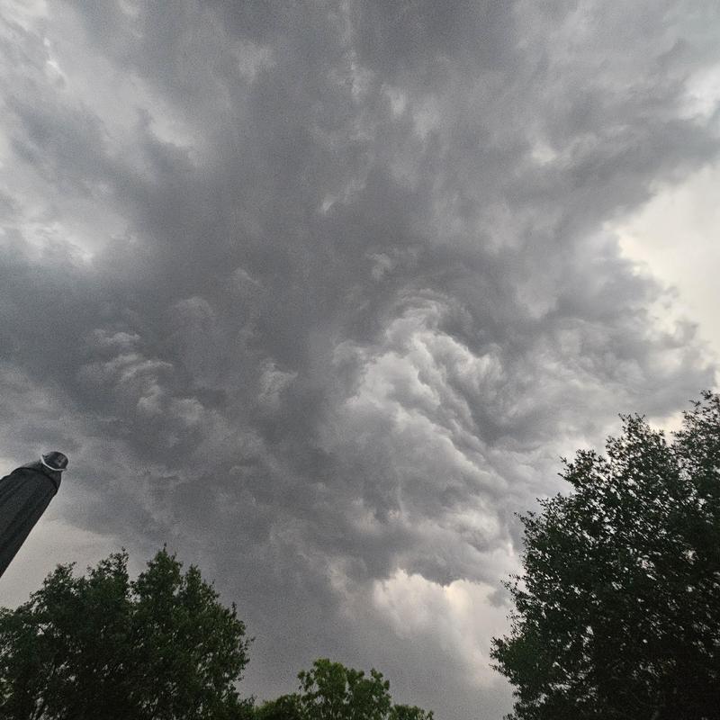 Storm clouds over trees before hailstorm in Terrell, TX