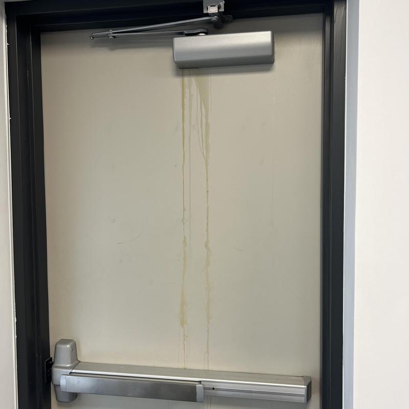 Door closer system with silver hardware installed