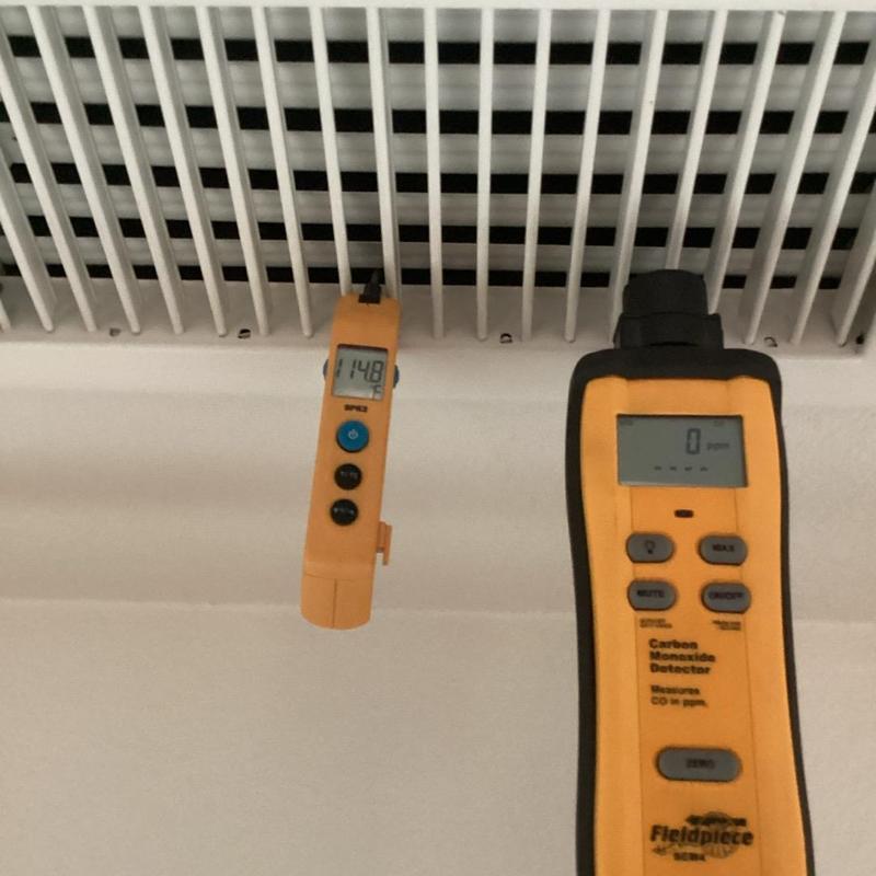 HVAC vent airflow and carbon monoxide detector readings
