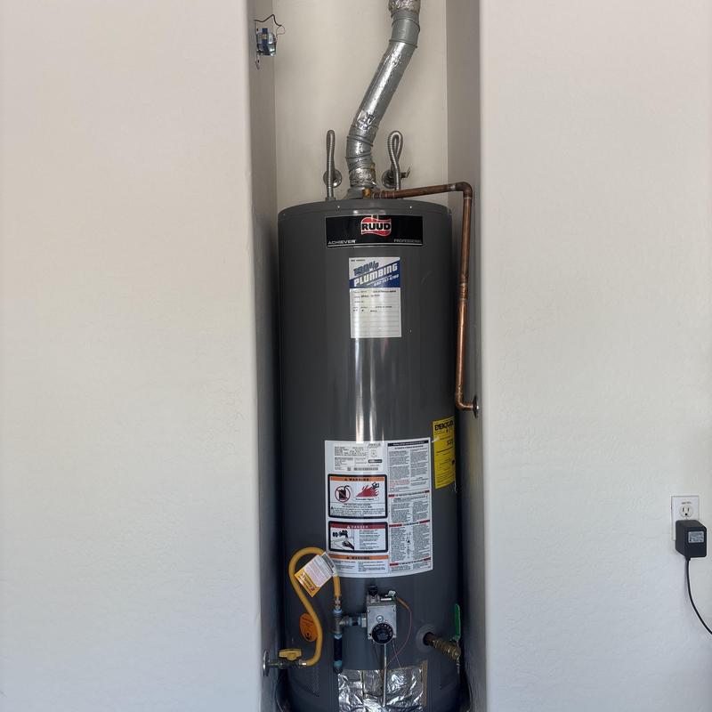 Tank water heater with vent and copper piping