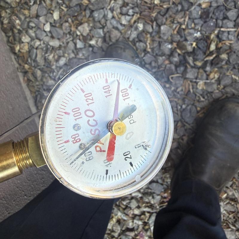 Pressure gauge reading on water system testing