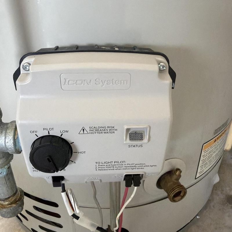Gas control valve on Bradford water heater installation
