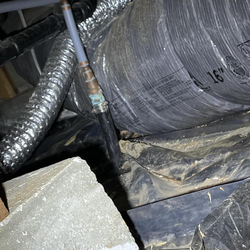 Polybutylene water pipe with ductwork in crawl space Polybutylene water pipe with ductwork in crawl space