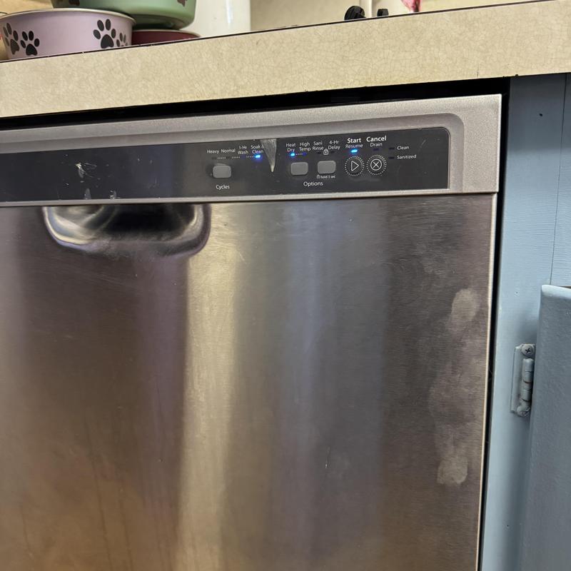Dishwasher control panel with indicator lights on Dishwasher control panel with indicator lights on