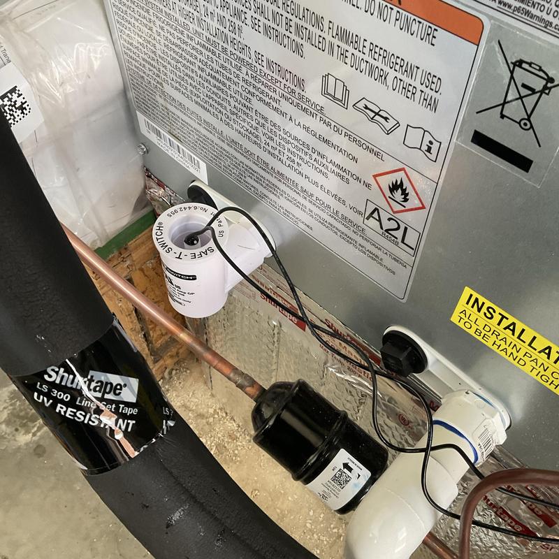HVAC condensate drain line with safety switch installation HVAC condensate drain line with safety switch installation