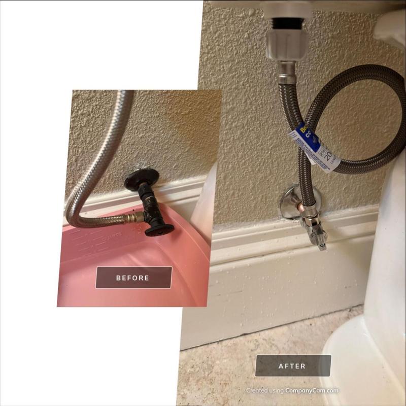 Toilet shutoff valve with supply line replacement before and after Toilet shutoff valve with supply line replacement before and after