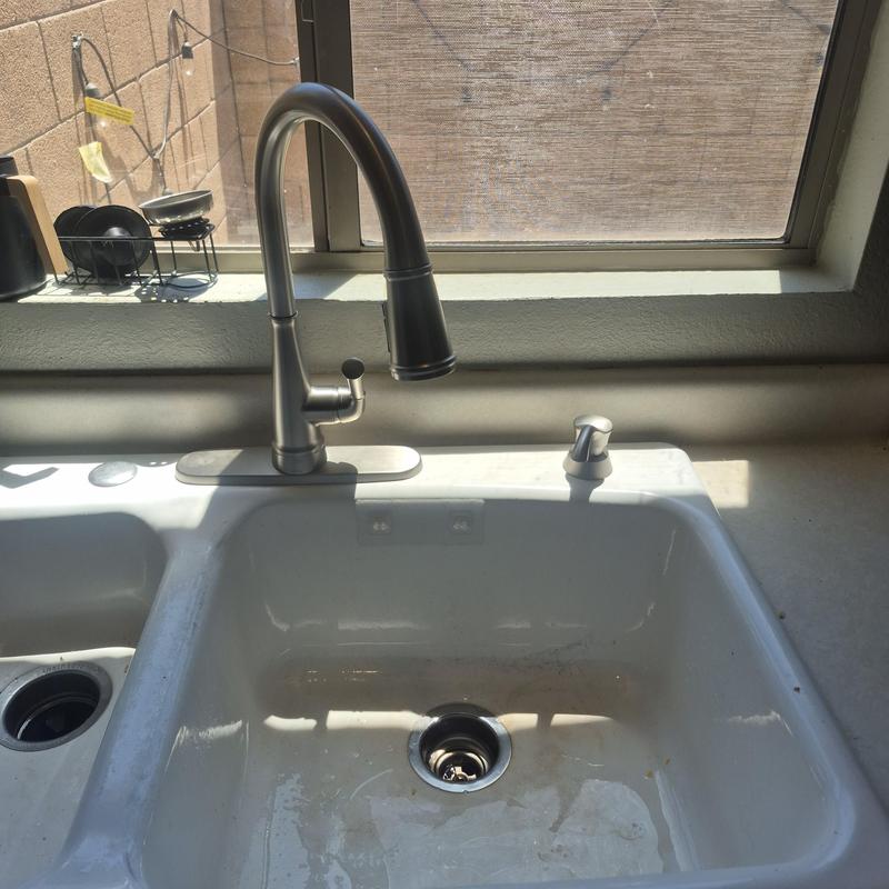 Kitchen faucet and sink with soap dispenser