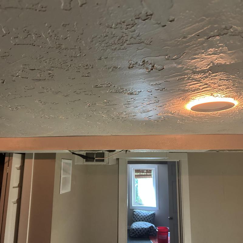 Flush mounted halo nightlight fixture in basement ceiling Flush mounted halo nightlight fixture in basement ceiling