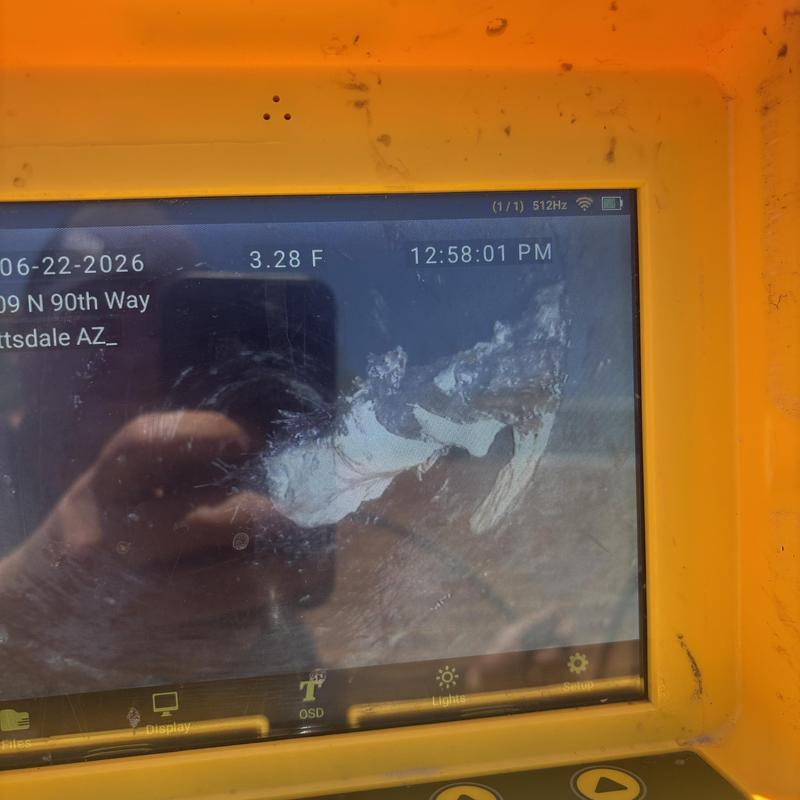 Sewer line internal damage with root intrusion camera view