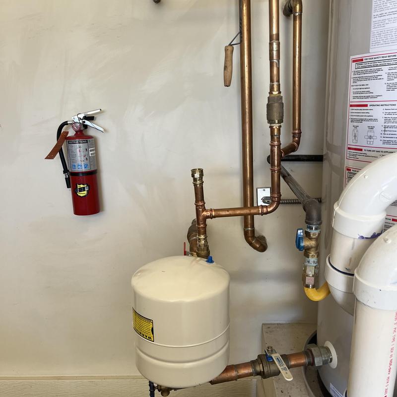 Radiant copper piping with expansion tank and valves Radiant copper piping with expansion tank and valves