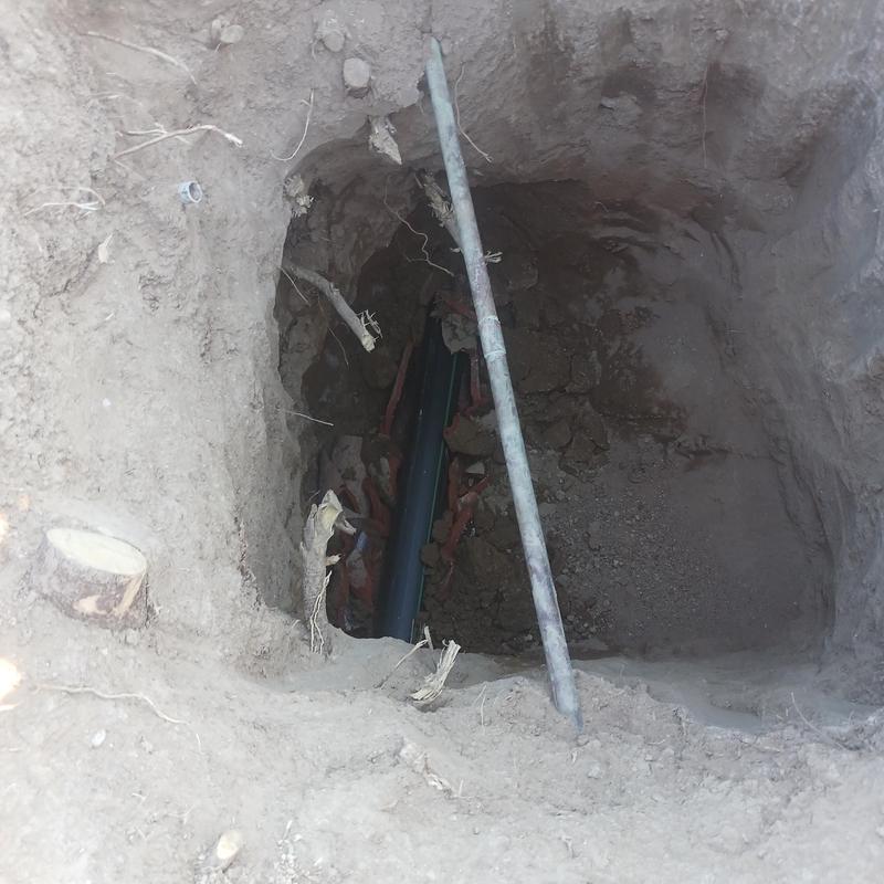 High-density polyethylene sewer pipe in trench excavation