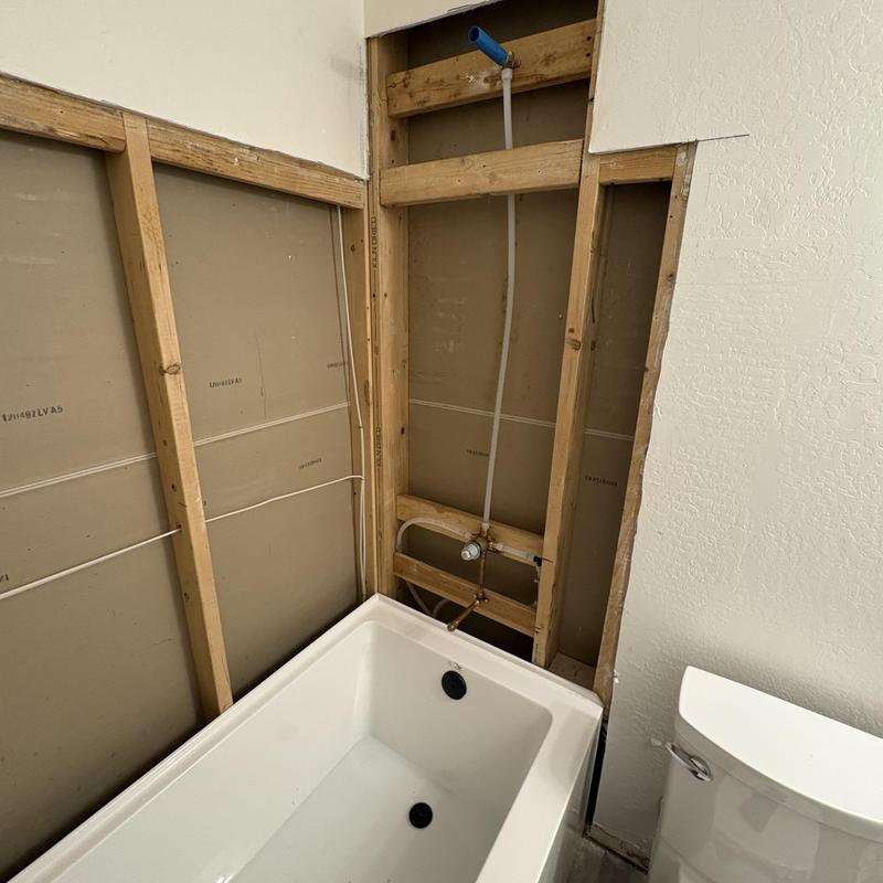 Tub shower valve rough-in install with tub and framing