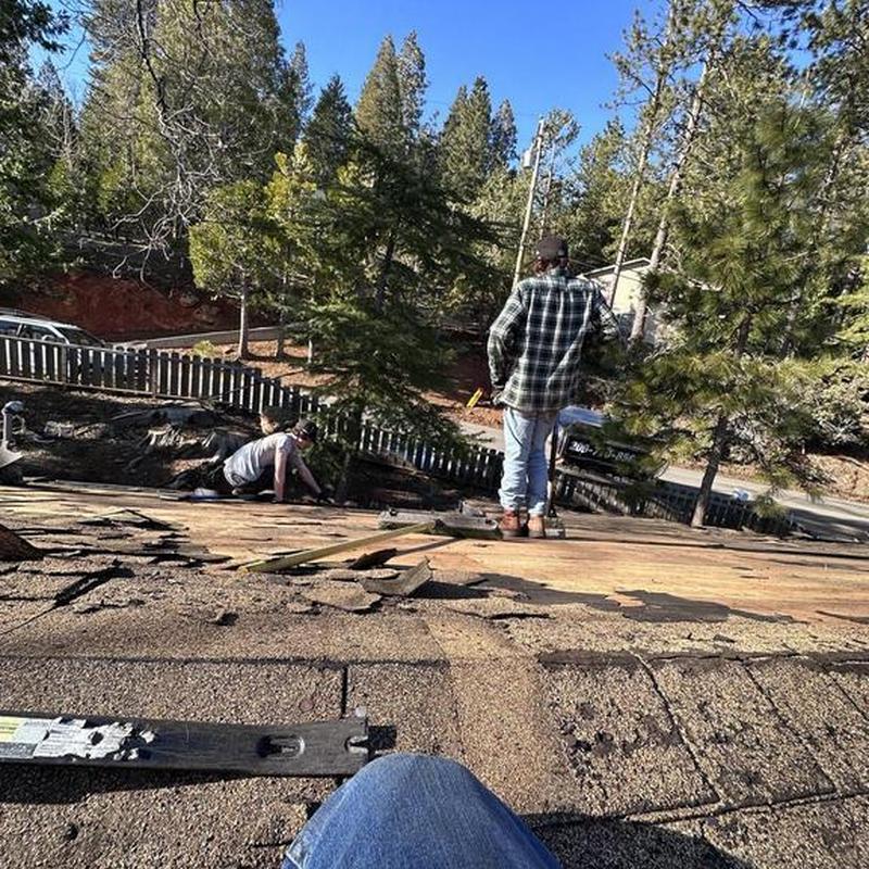 Asphalt roof tear-off and replacement on cabin roof
