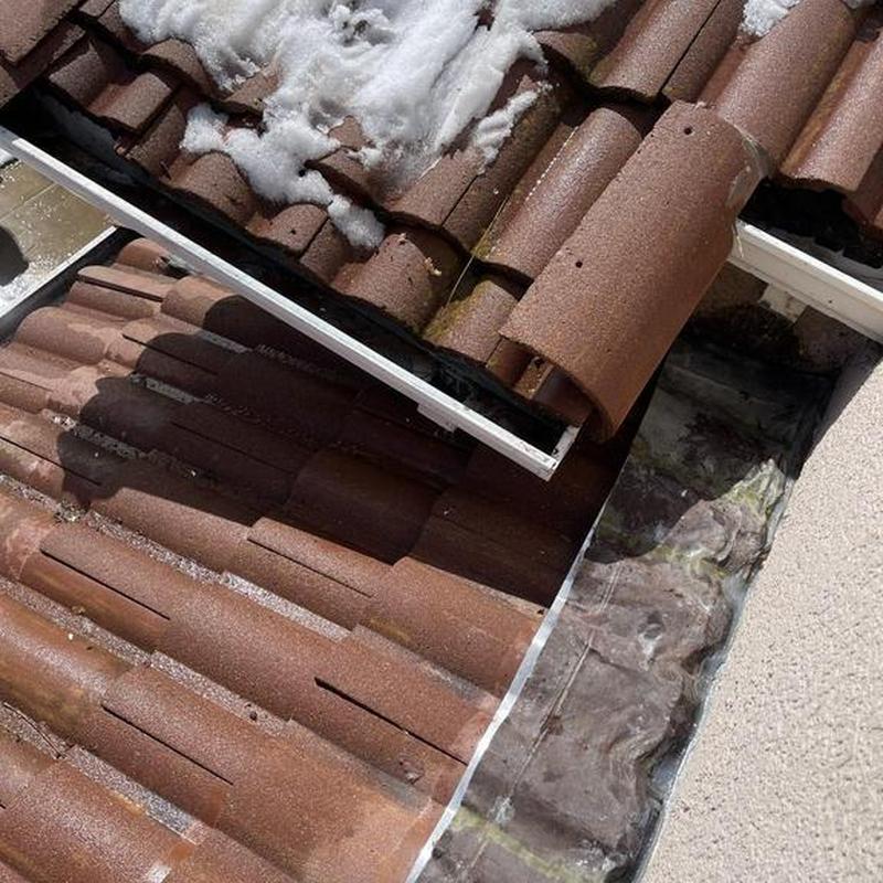 Tile roof with snow and damaged flashing repair in Sonora Tile roof with snow and damaged flashing repair in Sonora