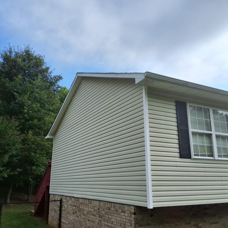 Roof edge and siding detail on house exterior