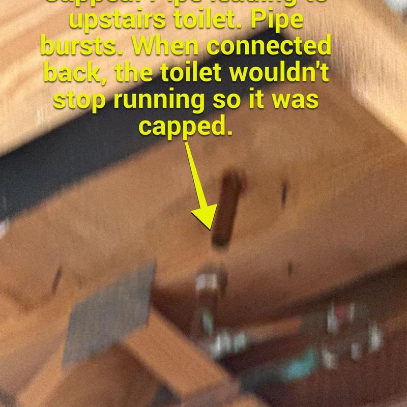 Toilet supply pipe capped under floor joists