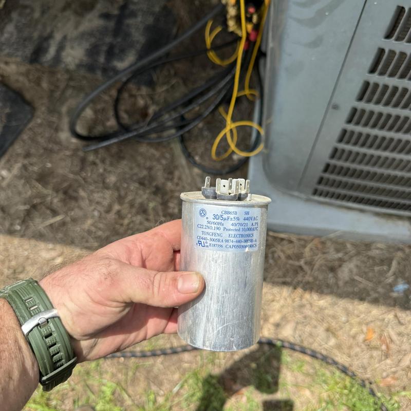Condenser start assist capacitor replacement close-up