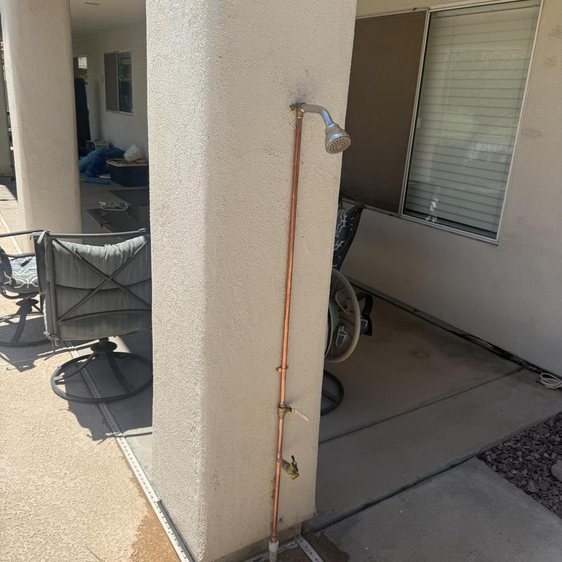 Outdoor copper shower pipe with faucet and showerhead