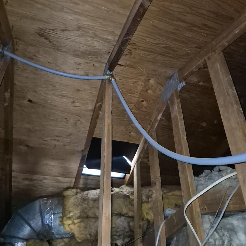 Pex water lines installation in attic framing